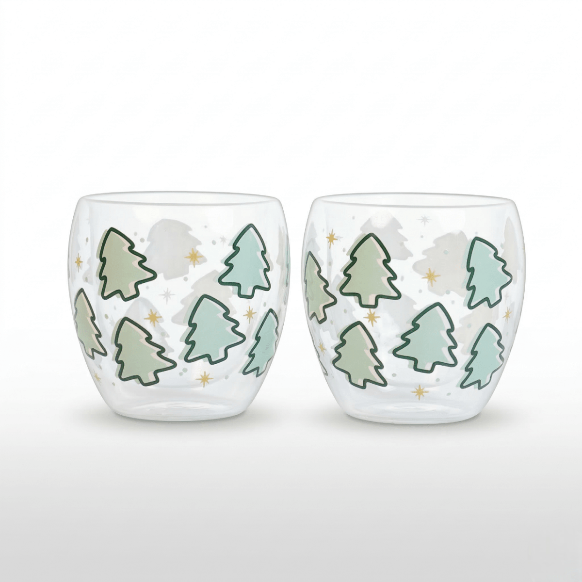 Set-2 Christmas Tree -Double Wall Glass Mug - Memories Insite